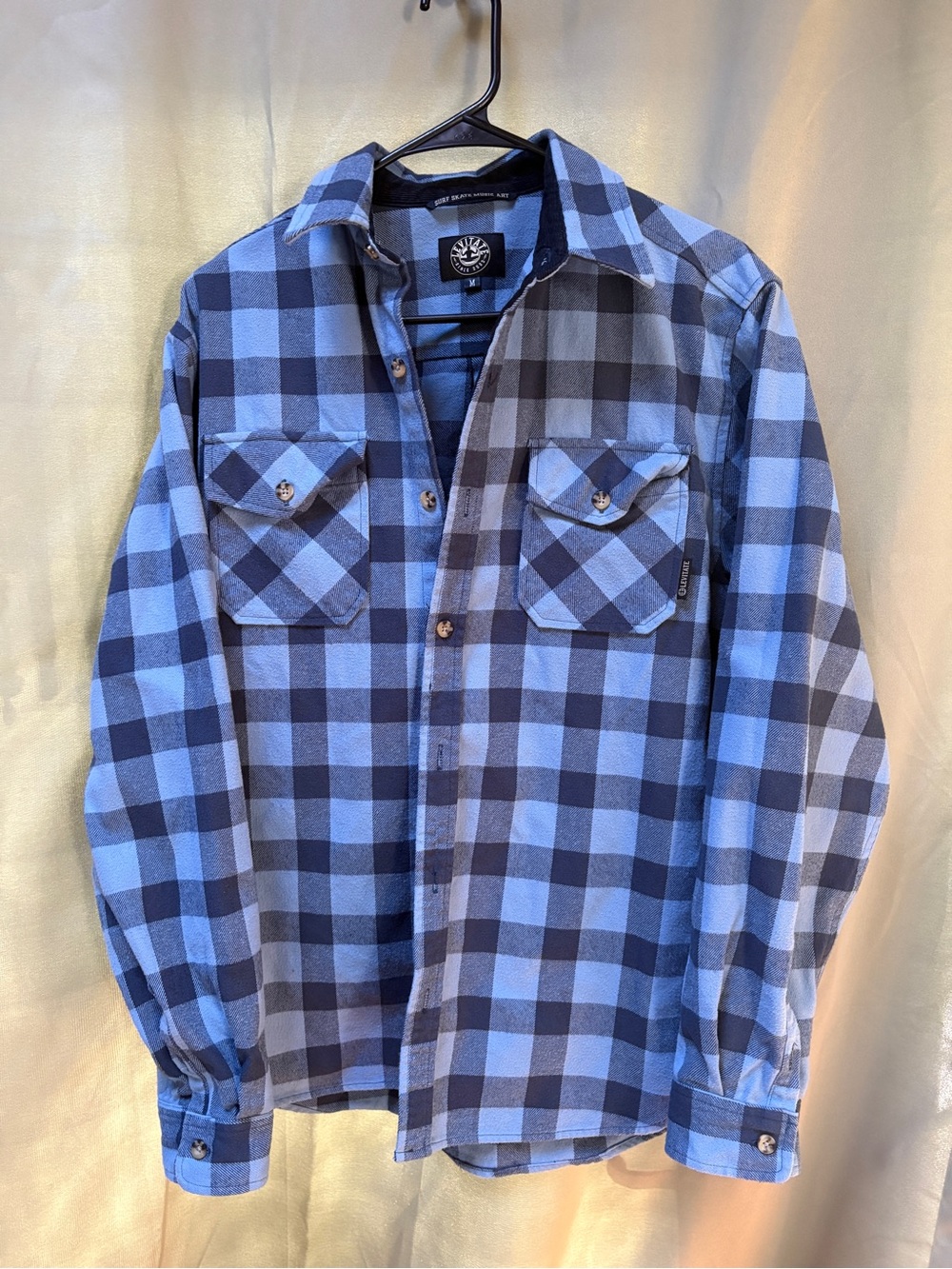 Levitate Heavy Flannel Shirt Mens Medium Blue Buffalo Plaid Skate